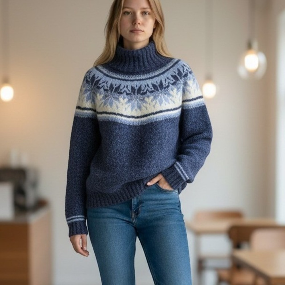 Vtg Tommy Hilfiger Handknit Lambswool Fair Isle Nordic Mockneck Sweater Womens M - Picture 1 of 7